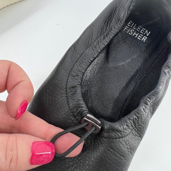 Eileen Fisher‎ Sydney Slip-On Black Leather Sneaker Flats  Drawstring Size 7.5 - Picture 9 of 12